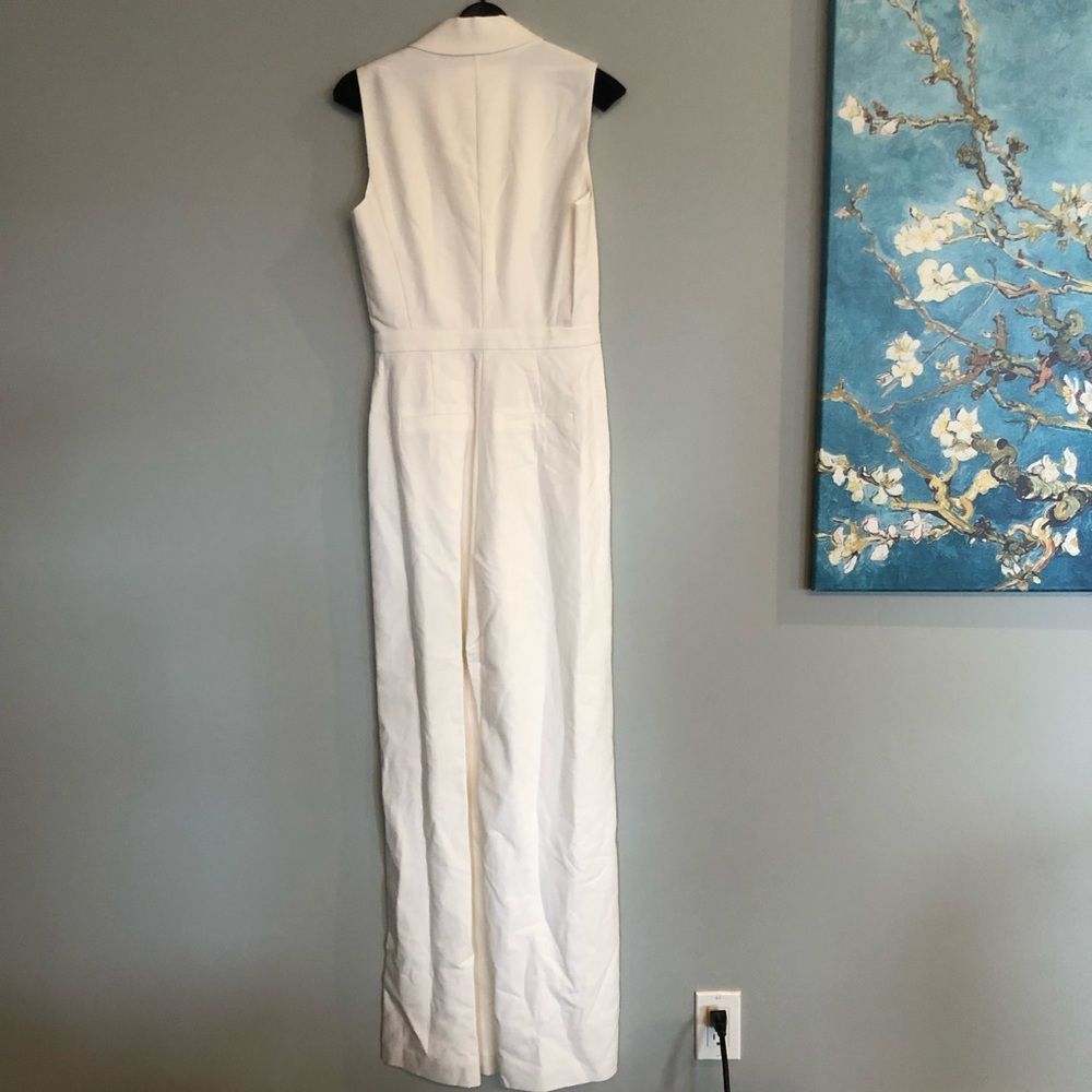 Rachel Zoe Karli Wide Leg Virgin Wool Twill Jumpsuit Sleeveless off-white/ Ecru - Picture 4 of 8